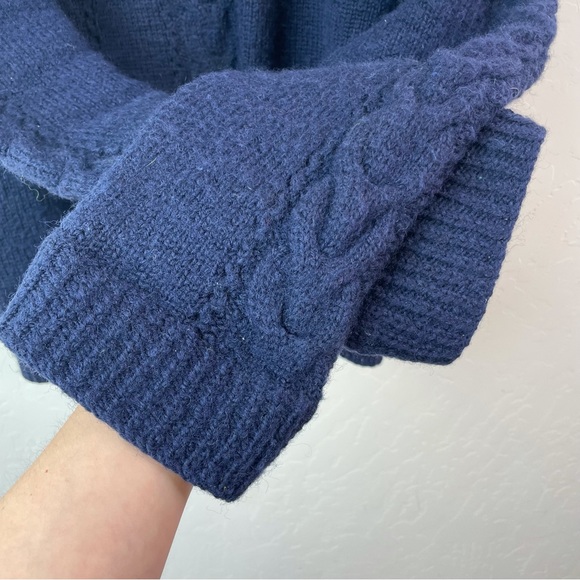 Pure New Wool Thick Chunky Cable Knit Navy Blue Fisherman’s Pullover Sweater - Picture 8 of 16